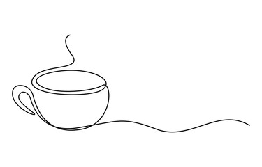 Continuous one line drawing cup of hot coffee graphic design. Single line art illustration hot drink on transparent background, Cup of Tea Continuous Line Icon