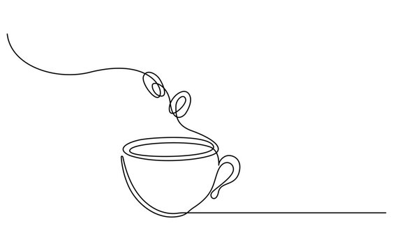 recommend clip art: Continuous one line drawing cup of hot coffee graphic design. Single line art illustration hot drink on transparent background, Cup of Tea Continuous Line Icon