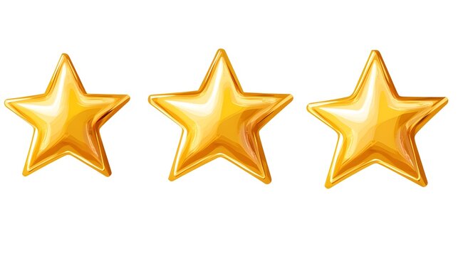 Three shiny,golden stars symbolize an outstanding performance rating or exceptional customer feedback. The radiant,luminous stars convey a sense of achievement,success.
