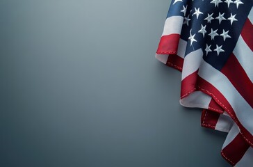 American flag draped subtly against a textured gray background in a minimalistic setting