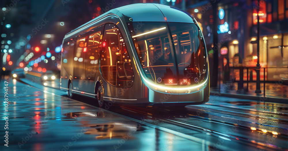 Poster unmanned, automated buses using state-of-the-art holographic ai technology.