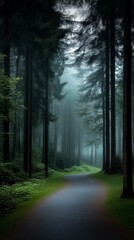 Enchanted Forest Path: Misty Morning in the Woods