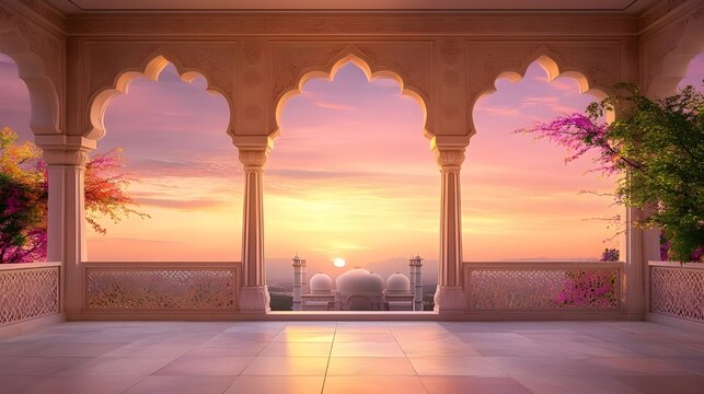Stone Archway Framing a Beautiful Sunset.