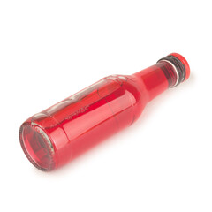 Glass bottle, water red  isolated on white background