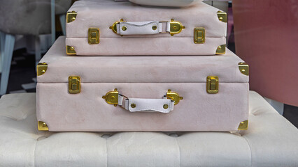 Plush Suitcases With Golden Details Luxury Style Luggage Set