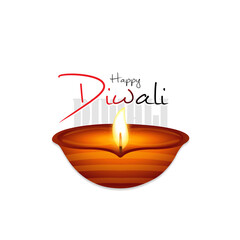 Happy Diwali festival greeting Letter with Diya oil lamps decoration on isolated on White Background