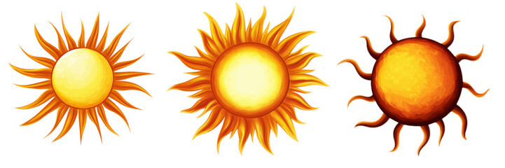 Three Suns  Bright Yellow Orange Celestial Illustration  Astrological Symbol
