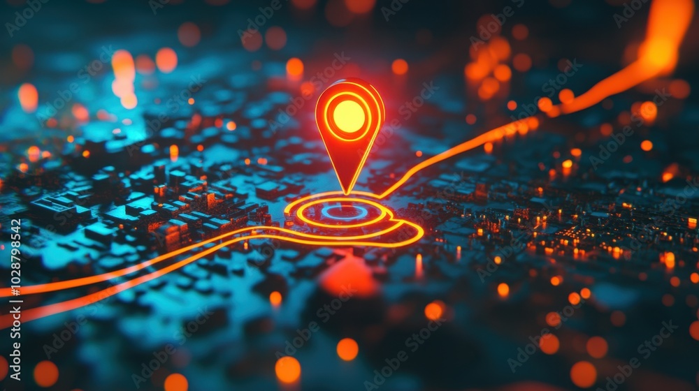 Poster 3d gps tracking map with a navigation pin, visualizing a real-time journey and destination search th