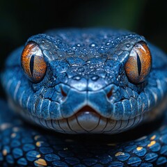 Fototapeta premium Closeup of blue snake. Exotic reptile animal in wildlife nature.