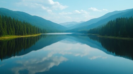 Serene Mountain Lake Reflected in Still Waters