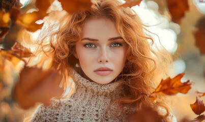 Portret pięknej młodej kobiety w jesiennym nastroju