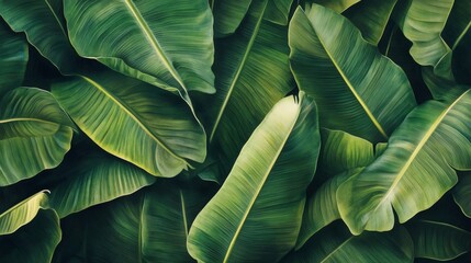 Obraz premium Lush Green Tropical Banana Leaves in a Dense Cluster