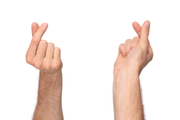 Male hands forming a heart shape with index fingers and thumbs, photographed from both sides. Symbol of love and care. Isolated on transparent background, perfect for creative use. PNG file