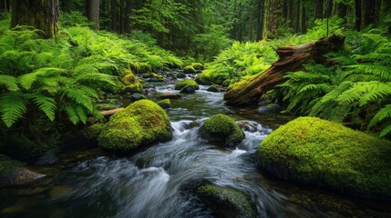 A Moss-Covered Stream Winding Through a Lush Forest