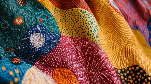 A colourful close up image of a traditional ShweShwe South African dress fabric 