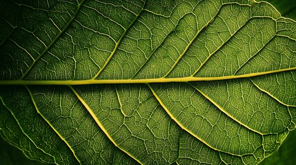 Obraz premium A vibrant close-up of a tropical leaf showcasing intricate textures and rich green hues background