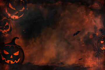 Fototapeta premium Halloween card background frame image, castel and jack-o'-lantern frame image