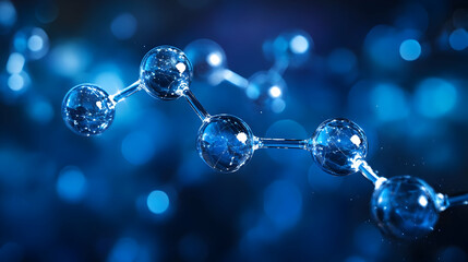 Molecular structure with blue spheres on a blurred background.
