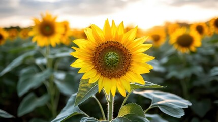 Obraz premium Sunflower Field At Sunset