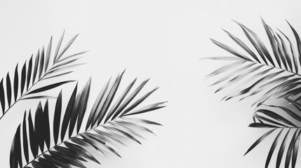 Two Palm Fronds in Monochrome Against a White Background