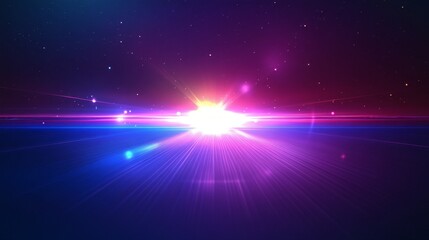 Fototapeta premium Abstract Minimalistic Design with Blue and Purple Lens Flares, Soft Light Streaks, Glowing Orbs, and Smooth Gradients on Dark Futuristic Background.