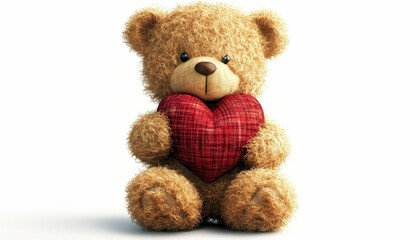Obraz premium Cute teddy bear holds a heart, showcasing warmth and affection in a clear background