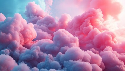 Fluffy pink clouds create a dreamy cotton candy fantasy in the sky at dusk
