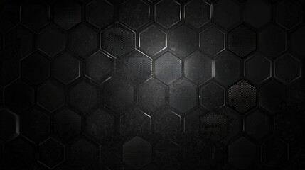 A futuristic black hexagonal technology design, with soft fading at the edges, suited for gaming companies or modern web banners.