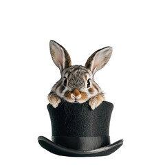 Adorable Rabbit Peeking Out of a Classic Black Magician Hat for Magical Moments