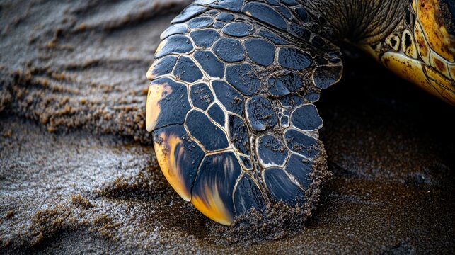 Close-up of a Sea Turtle's Shell on a Sandy Beach
