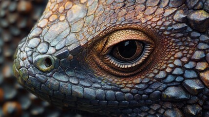 Close-up of a Lizard's Eye and Scaly Skin