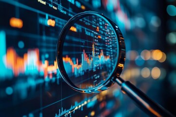 Magnifying Glass Over Financial Data On Screen