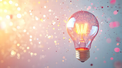 3D Lightbulb Floating with Holographic Light Effects - Innovative Mastery in Trends on Clean White Background | Isolated 3D Icon Design