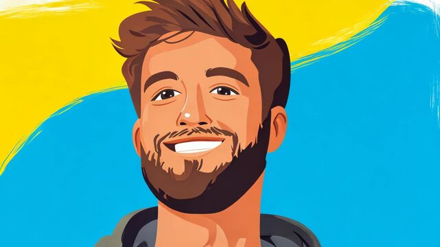 A man with brown hair and a beard smiles at the camera