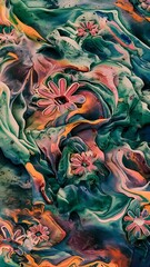 Close-up view of beautiful abstract watercolor background with floral elements