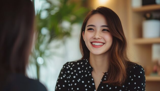 Smiling female manager interviewing an applicant in a bright office