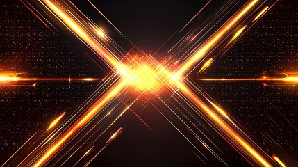 Fototapeta premium Perforated futuristic technology background with glowing yellow neon lines, designed as a vector banner.