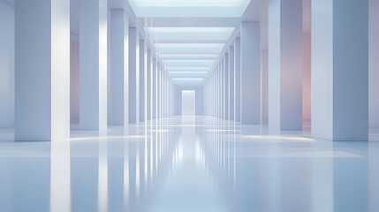 Fototapeta premium 3D Minimalist Fashion Runway with Mirrored Backdrop and Glossy Flooring - Sleek and Clean Reflective Surfaces Amplifying Designer Logos and Collection Themes