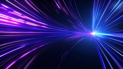 Panoramic view of high-speed technology, featuring a light-filled abstract background. The image captures speed motion on a road, highlighted by blue and purple neon glow effects