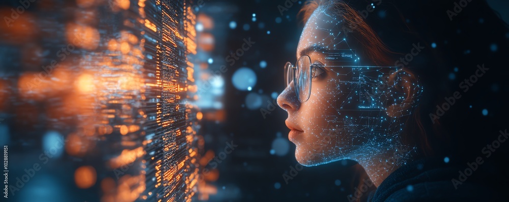 Fototapete digital learning interface with holographic book projections, an engaging ai tutor avatar, and minim