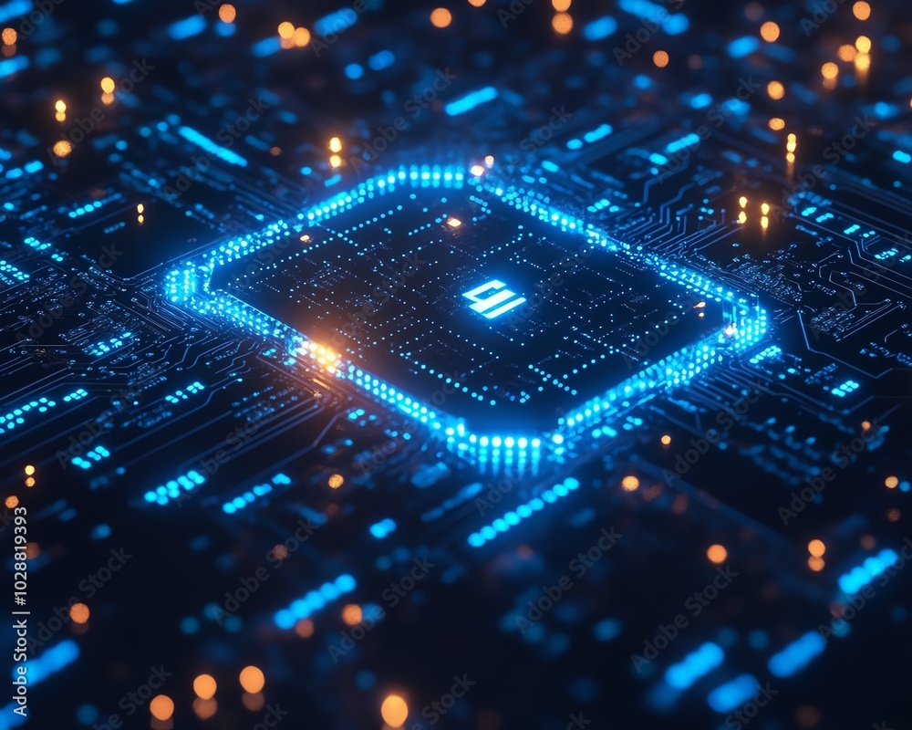 Poster Digital padlock with glowing blue circuits, surrounded by a dark background and binary code, representing secure data protection in a hightech world