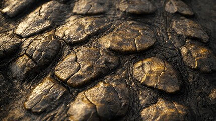 Close-up Texture of a Crocodile's Skin with Golden Highlights