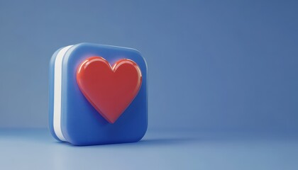 Fototapeta premium 3D heart icon on blue background representing love and affection in digital design