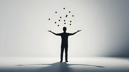 3D Plain Backdrop with Shadow of Person Juggling Discount Symbols - Dynamic Medium Shot for Best Deals Representation with Ample Copy Space