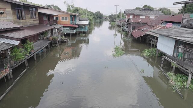 vintage old village building near backwater canal river asia bangkok
