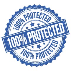 Obraz premium 100% PROTECTED text on blue round stamp sign