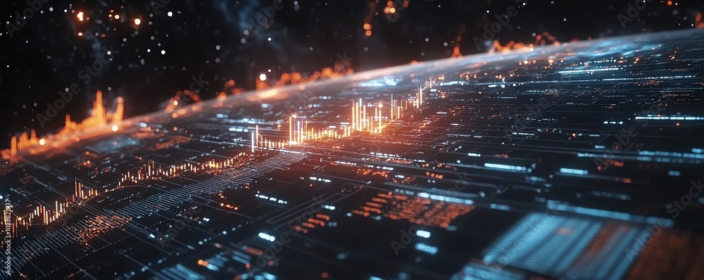 Leinwandbilder holographic 3d financial visualization with charts and graphs, dark space backdrop, radiant data str