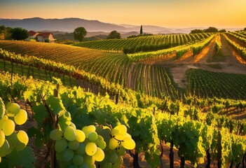 breathtaking views lush vineyards elegant glasses highlighting spectrum vibrant shades sunlit fields, wine, landscape, nature, grapes, sunlight, harvest