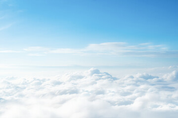 High nature view fluffy white clouds on soft sky background in the morning, Panorama view of white clouds on the plane