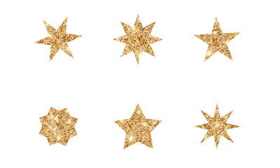 Christmas collection of shiny golden stars. Set of star shapes. Abstract cool shine effect sign vector design. Templates for design, posters, projects, banners, logo, and business cards